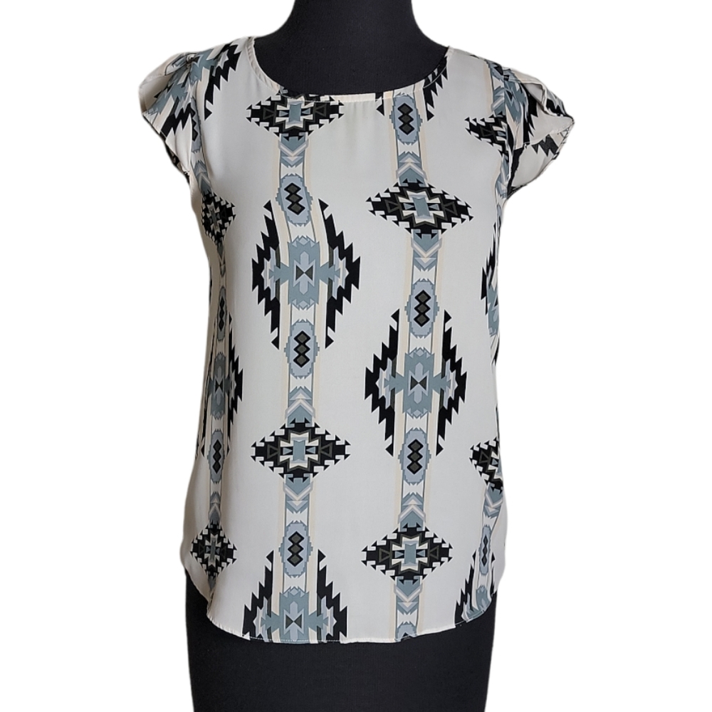 Pink Rose aztec geometric print high low top cap sleeve boho women"s XS